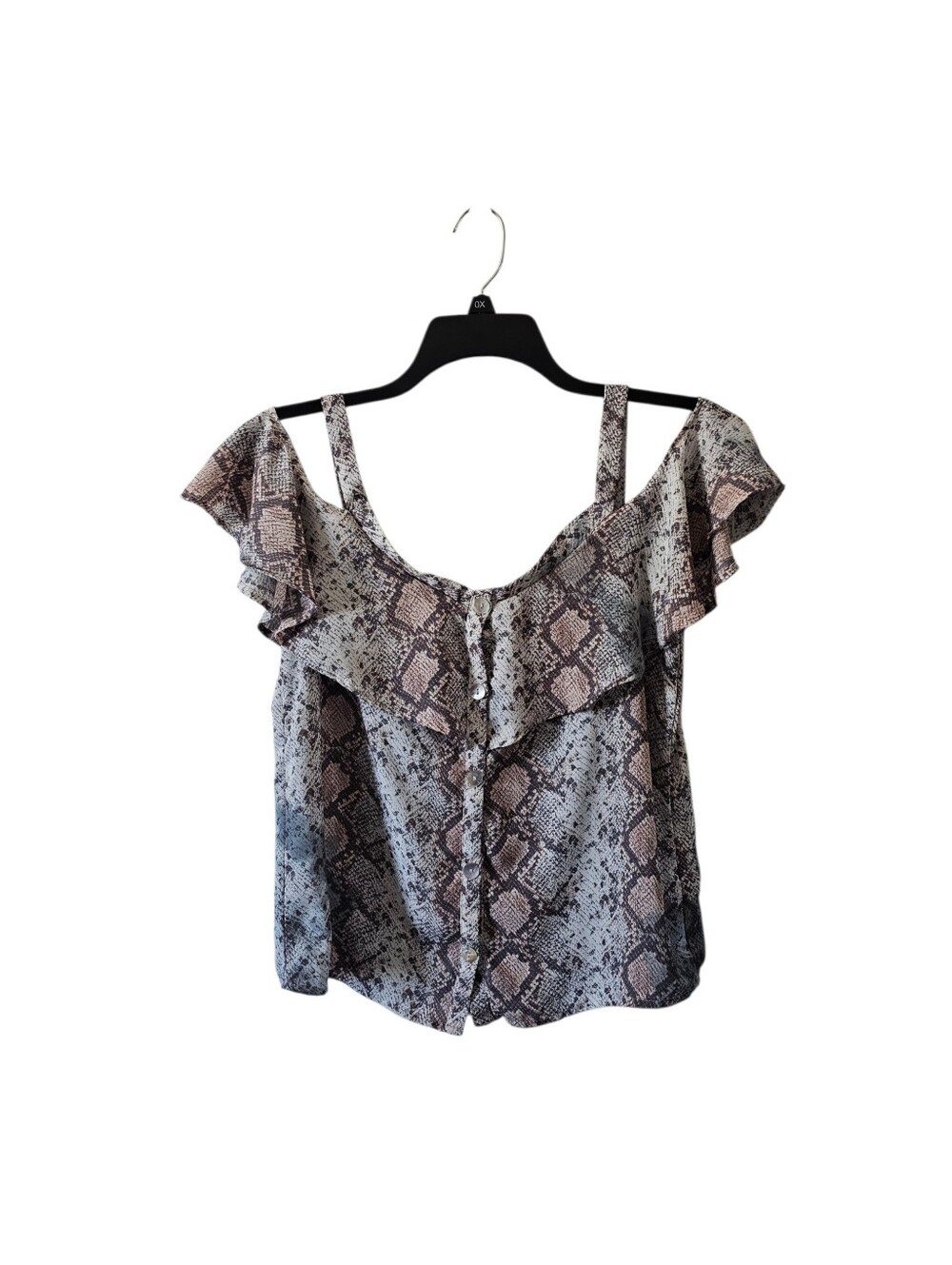 J For Justify Sheer Snake Print Cold Shoulder Ruffle Blouse Top Size M Python